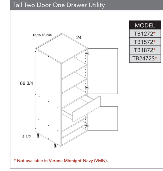 TB2472S - Tall Two Door One Drawer Utility Cabinet product diagram