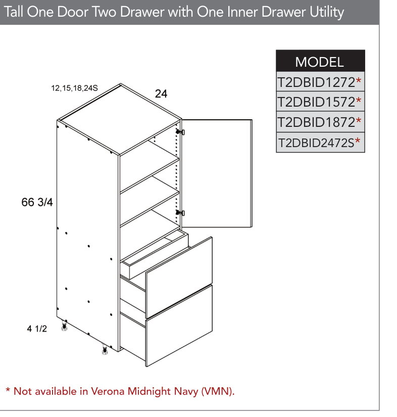 T2DBID2472S - Tall One Door Two Drawer with One Inner Drawer Utility Cabinets (Continued) product diagram