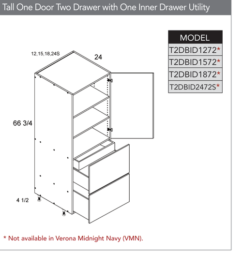 Frameless T2DBID2472S - Tall One Door Two Drawer with One Inner Drawer Utility Cabinets (Continued) - T2DBID2472S-PGW