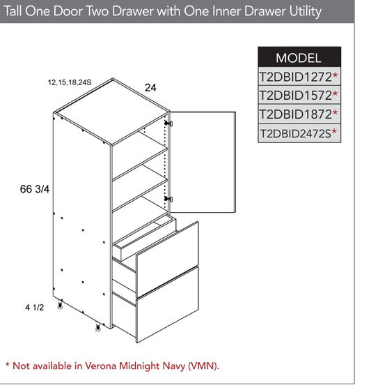 T2DBID2472S - Tall One Door Two Drawer with One Inner Drawer Utility Cabinets (Continued) product diagram
