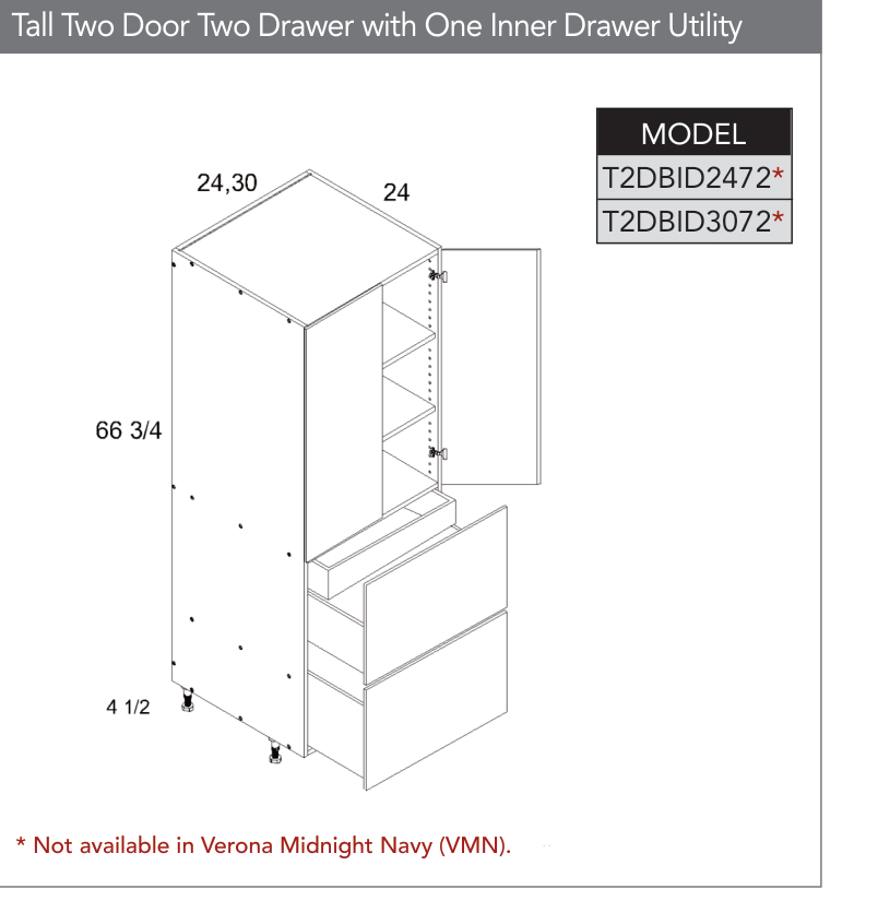 T2DBID3072 - Tall Two Door Two Drawer with One Inner Drawer Utility Cabinet product diagram