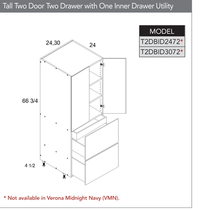 T2DBID3072 - Tall Two Door Two Drawer with One Inner Drawer Utility Cabinet product diagram