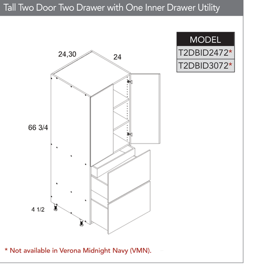 T2DBID3072 - Tall Two Door Two Drawer with One Inner Drawer Utility Cabinet product diagram
