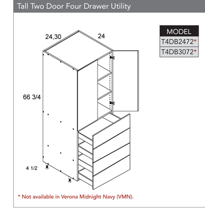 T4DB3072 - Tall Two Door Four Drawer Utility Cabinet product diagram