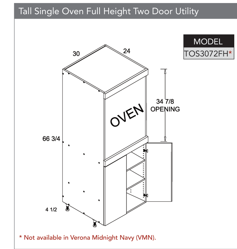 TOS3072FH - Tall Single Oven Full Height Two Door Utility Cabinet product diagram