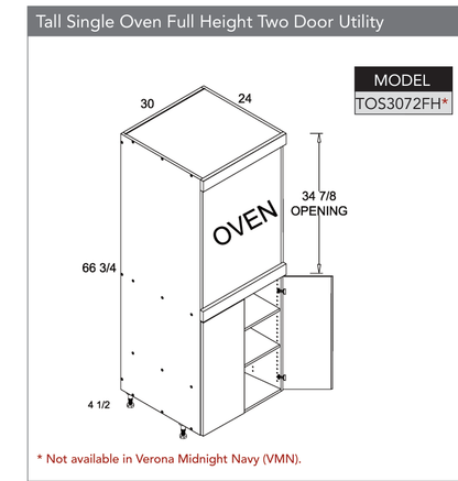 TOS3072FH - Tall Single Oven Full Height Two Door Utility Cabinet product diagram