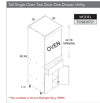 TOSB3072 - Tall Single Oven Two Door One Drawer Utility Cabinet product diagram