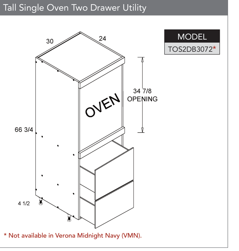 TOS2DB3072 - Tall Single Oven Two Drawer Utility Cabinet product diagram