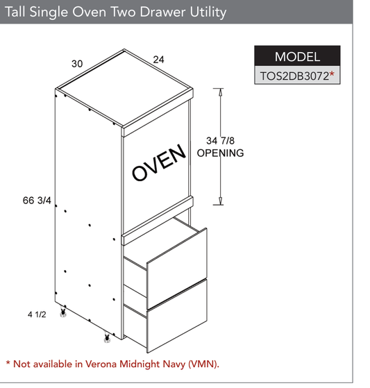 TOS2DB3072 - Tall Single Oven Two Drawer Utility Cabinet product diagram