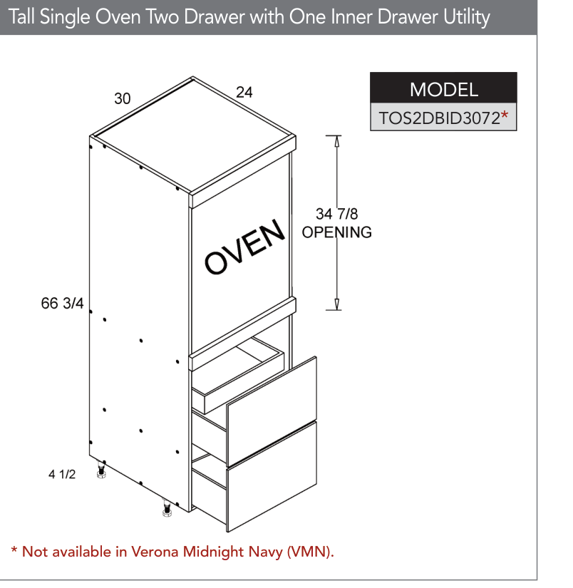 TOS2DBID3072 - Tall Single Oven Two Drawer One Inner Drawer Utility Cabinet product diagram
