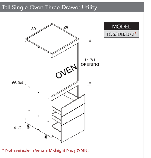 Frameless TOS3DB3072 - Tall Single Oven Three Drawer Utility Cabinet - TOS3DB3072-PGW