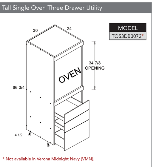 TOS3DB3072 - Tall Single Oven Three Drawer Utility Cabinet product diagram