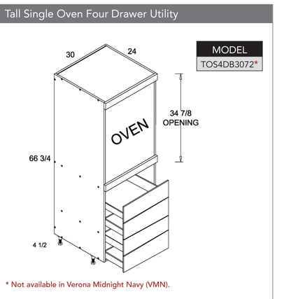 TOS4DB3072 - Tall Single Oven Four Drawer Utility Cabinet product diagram