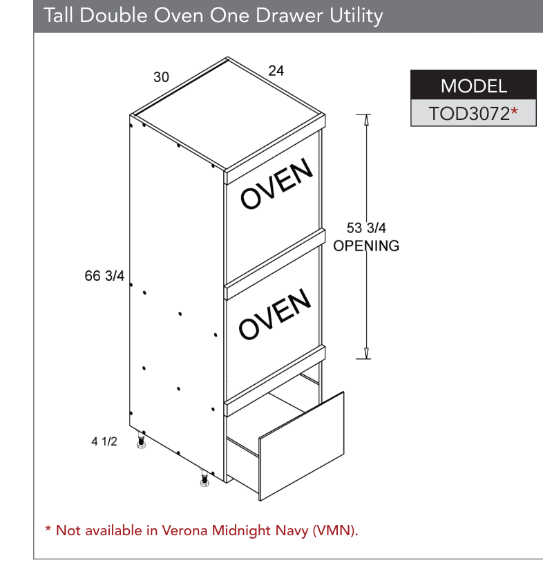 TOD3072 - Tall Double Oven One Drawer Utility Cabinet product diagram