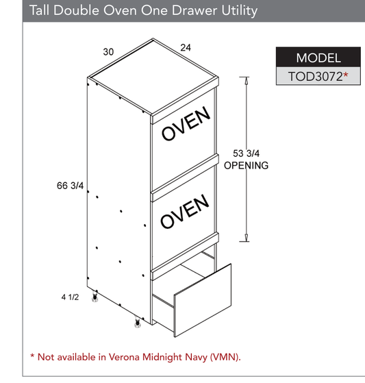 TOD3072 - Tall Double Oven One Drawer Utility Cabinet product diagram