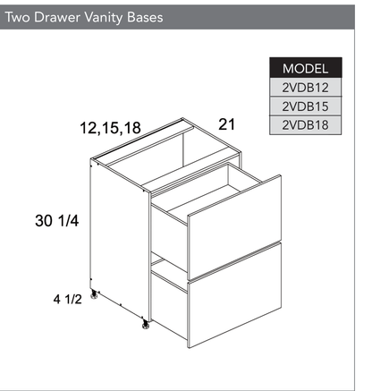 2VDB18 - Two Drawer Vanity Base Cabinet product diagram