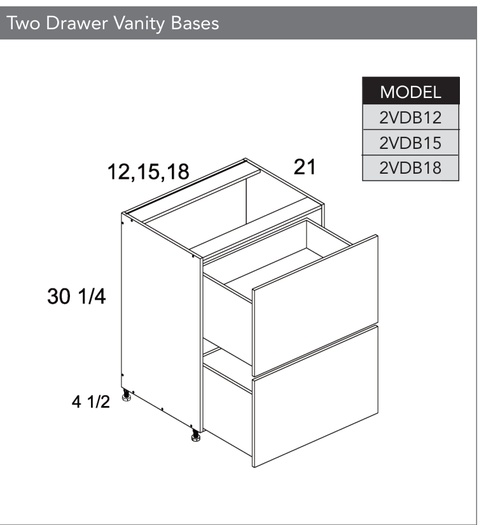 Frameless 2VDB18 - Two Drawer Vanity Base Cabinet - 2VDB18-PGW