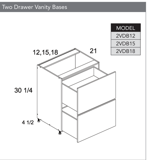 2VDB18 - Two Drawer Vanity Base Cabinet product diagram