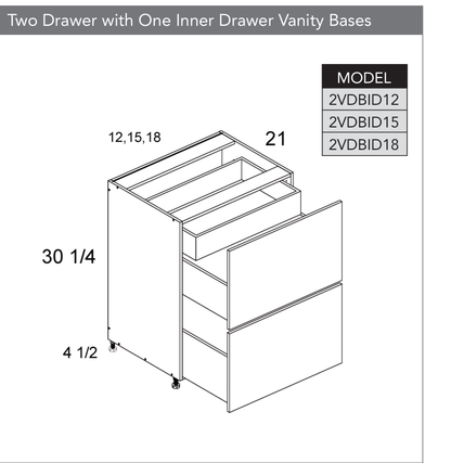 2VDBID18 - Two Drawer with One Inner Drawer Vanity Base Cabinet product diagram