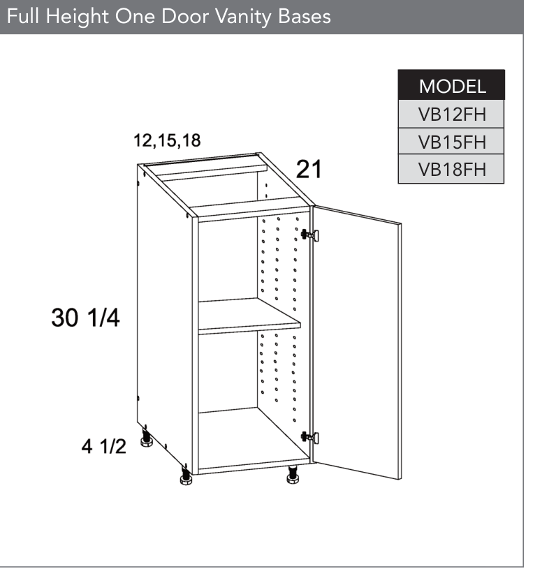 VB18FH - Full Height One Door Vanity Base Cabinet product diagram