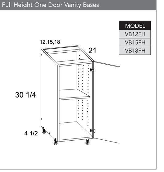 VB18FH - Full Height One Door Vanity Base Cabinet product diagram