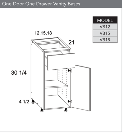 VB18 - One Door One Drawer Vanity Base Cabinet product diagram