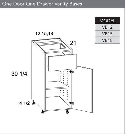 VB18 - One Door One Drawer Vanity Base Cabinet product diagram