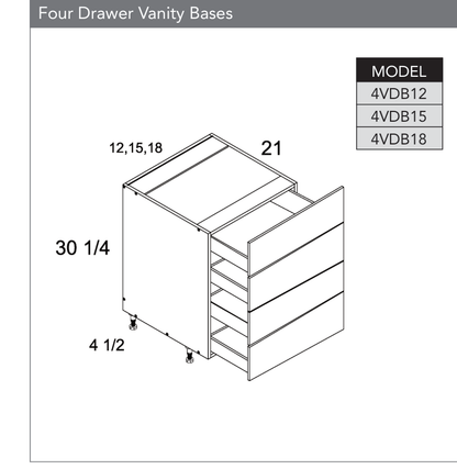 4VDB18 - Four Drawer Vanity Base Cabinet product diagram