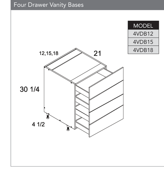 4VDB18 - Four Drawer Vanity Base Cabinet product diagram