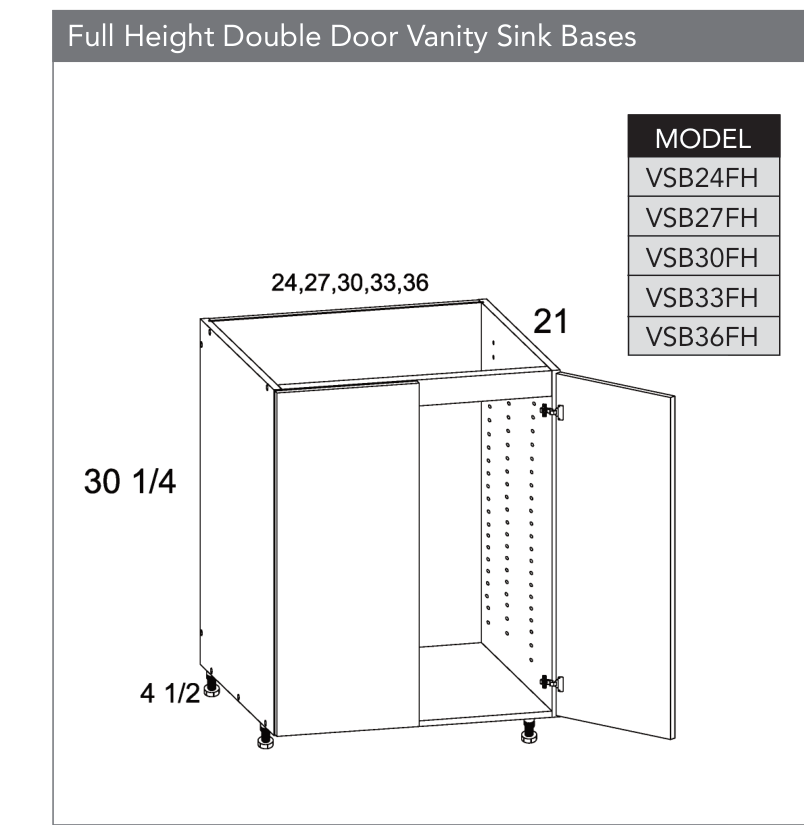 VSB36FH - Full Height Double Door Vanity Sink Bases (Continued) product diagram