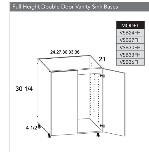 Frameless VSB36FH - Full Height Double Door Vanity Sink Bases (Continued) - VSB36FH-PGW
