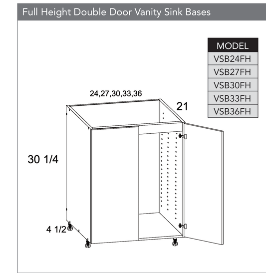 VSB36FH - Full Height Double Door Vanity Sink Bases (Continued) product diagram