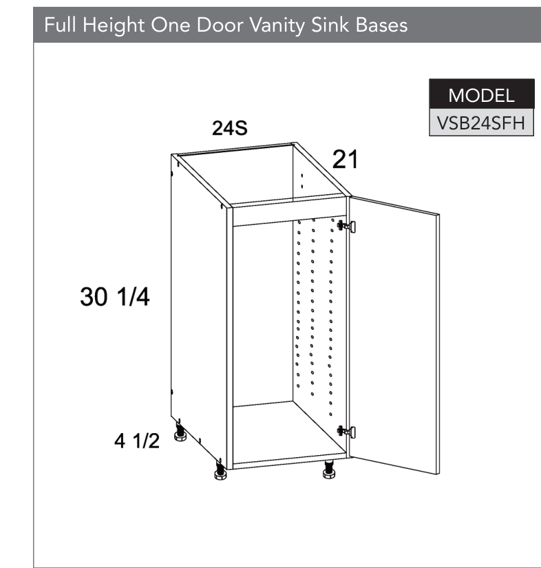 VSB24SFH - Full Height One Door Vanity Sink Base product diagram