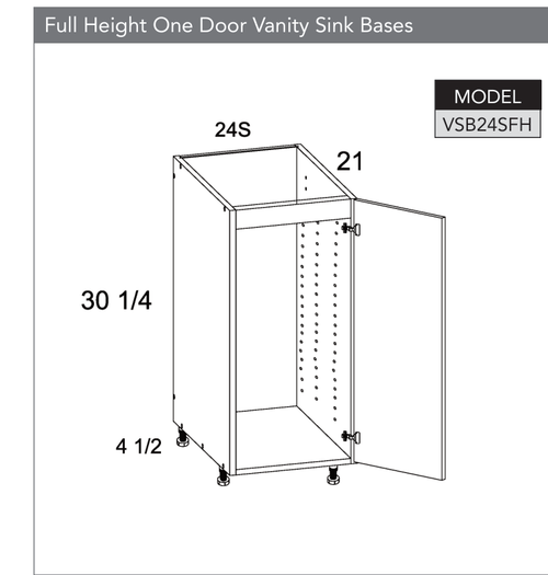 Frameless VSB24SFH - Full Height One Door Vanity Sink Base - VSB24SFH-PGW