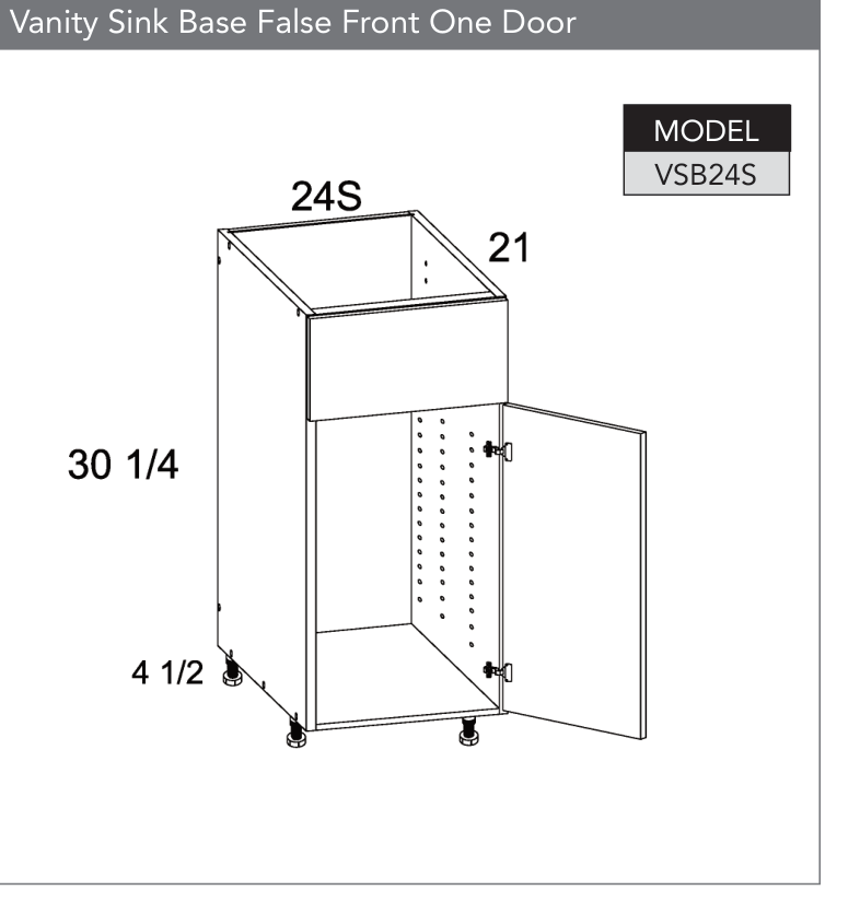 VSB24S - Vanity Sink Base False Front One Door product diagram