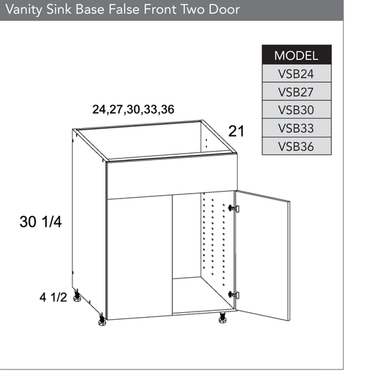 VSB36 - Vanity Sink Base False Front Two Door product diagram